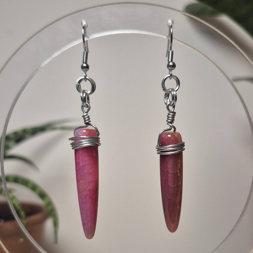 RED VEIN AGATE Wire Wrapped Gemstone Earrings